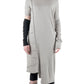 LOCO ONE REVOLUTION COLLECTION.  DRESS GRIGIO.  This is a longer version of our LOCO ONE TOP LATERAL with a wider neck line, the left sleeve is loose and extra long, the right side has a wing short sleeve. features the upside down seams all the way down the right side with raw asymmetric hems. This dress is loose fit.
