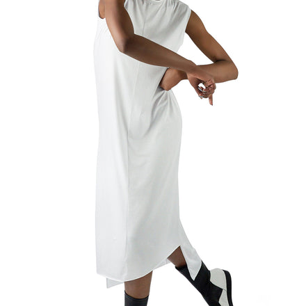 LOCO ONE ACHROMATIC COLLECTION.  DESIGN NUMERO 09.  Unisex long dress made with natural materials only. Main composition is BAMBOO with asymmetrical cuts, futuristic, minimalistic look, perfect finishes on both sleeves and neckline, raw hem. Loose fit.