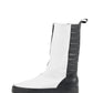LOCO ONE REVOLUTION COLLECTION.  BOOTS WHITE FRONT.  Made with Genuine Cow Leather (Napa Plena Flor). The front is made with White leather and has a Black zipper. The Black part of the boot has comfortable padding with a black stripe. The lining of the boot is made with soft black leather. The soles are made of with black rubber. Androgynous Style.