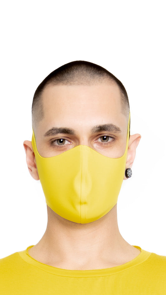 LOCO ONE REBOOT COLLECTION.  MASKA YELLOW.  The Avant-garde LOCO ONE MASKA YELLOW is made of stretchy thin Neoprene. Adjustable on the neck with Velcro for a better fit. You can wash it with soap and water in the comfort of your home every day to keep it nice and clean. The CDC recommends wearing face coverings in public places.
